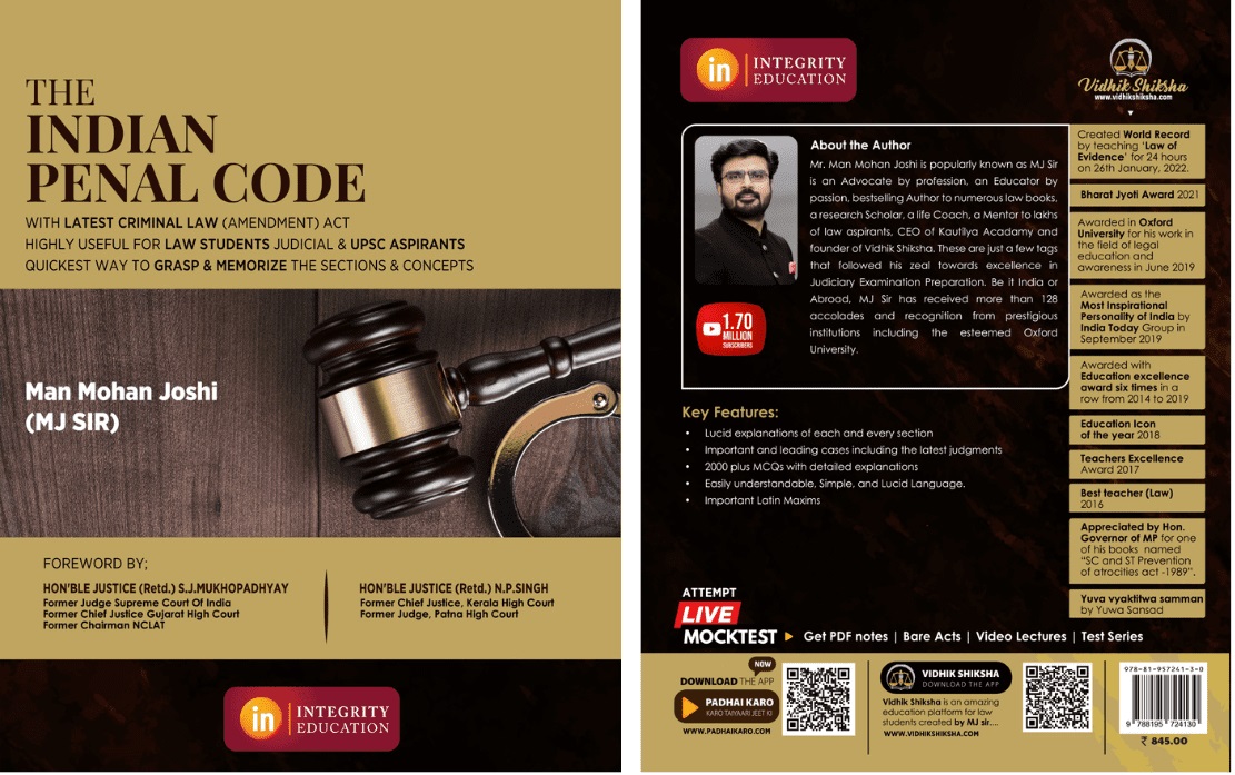 The Indian Penal Code book by Man Mohan Joshi for Bare Act